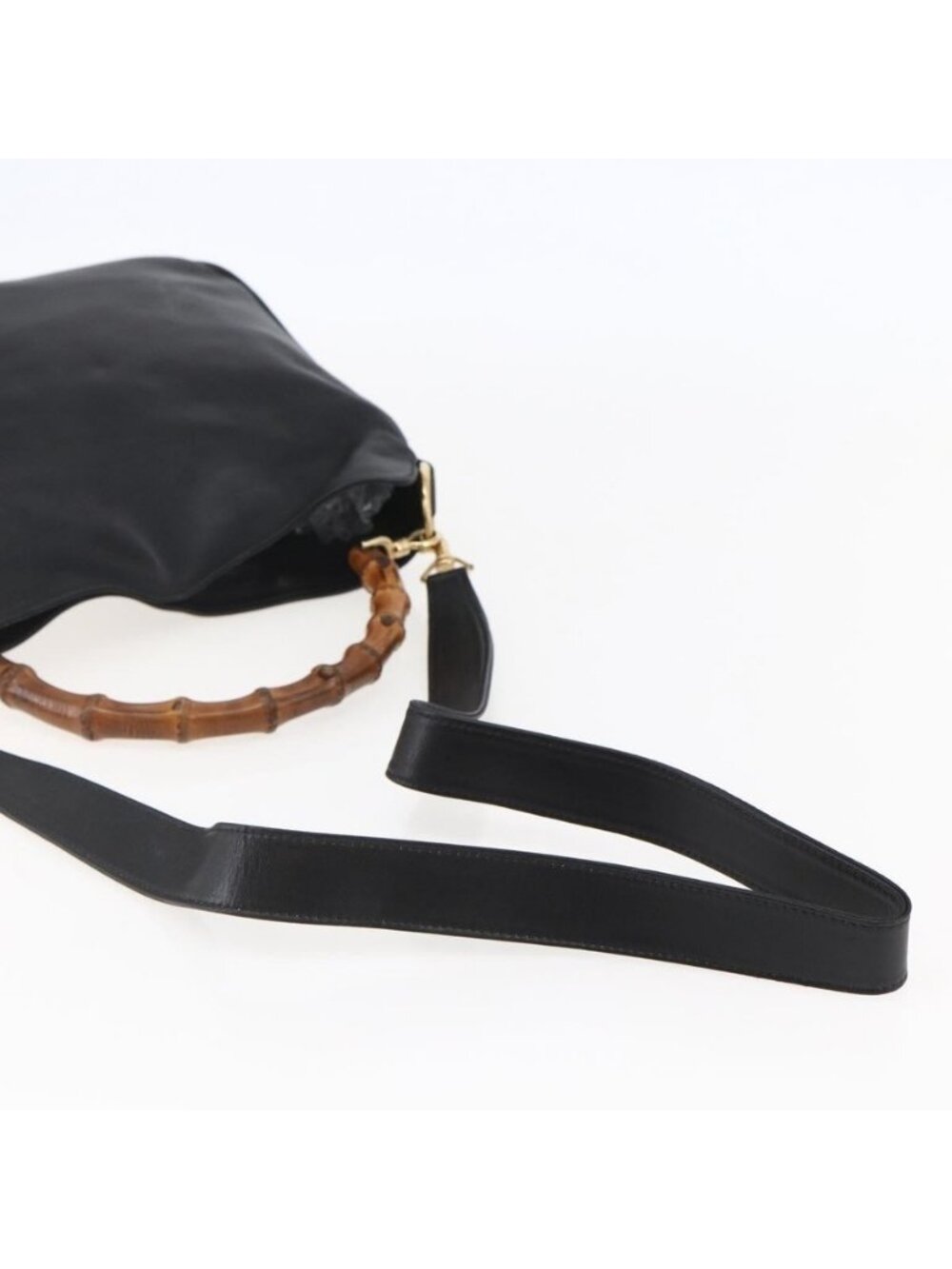 Authentic GUCCI Bamboo Shoulder Bag Leather 2way Black Gold 001 1705 1638 - Picture 15 of 16